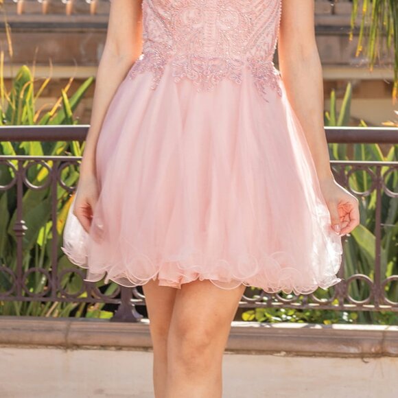 New Blush Sleeveless Graduation Tulle Dress w/ Rhinestones Embroidery DQ 3308 - Picture 9 of 9